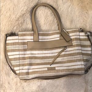 Tan and white striped Coach Bag